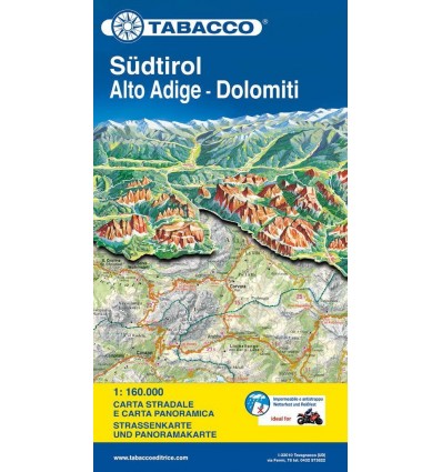 Südtirol - Dolomiten, Straßen- und Panoramakarte 1:160.000