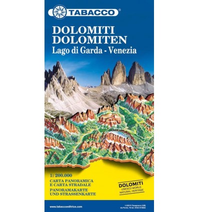 Dolomiten - Gardasee - Venezia, Straßen- und Panoramakarte 1:200.000