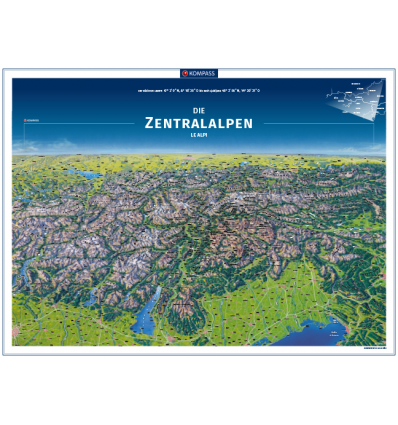 Die Zentralalpen Panoramakarte in der Rolle 75x55