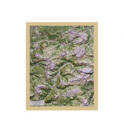 Reliefkarte mit Holzrahmen Val di Fassa e Val Gardena